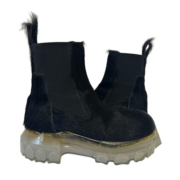 Rick Owens Beetle Bozo Chelsea Boots size IT 37 Black Calf Hair Clear Sole - Picture 1 of 10